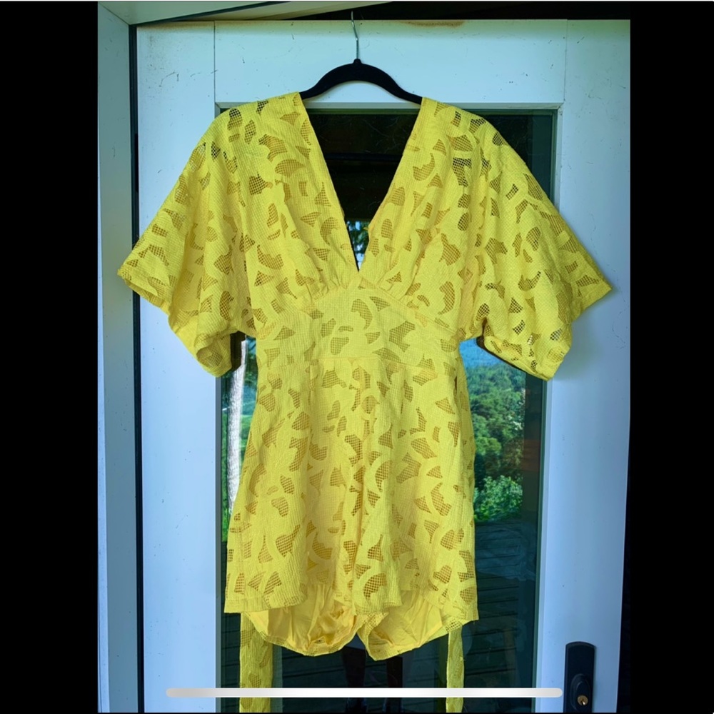 Lemon Yellow Floral Eyelet Romper